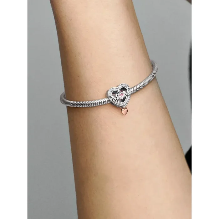 Two-tone Openwork Mom & Heart Charm - Image 2