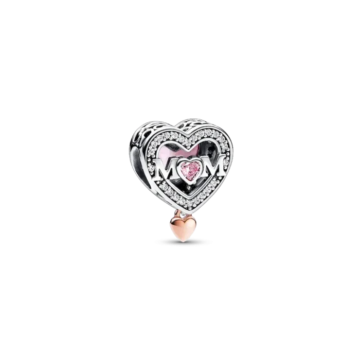 Two-tone Infinity Heart and Mom Charm Bracelet Set - Image 3