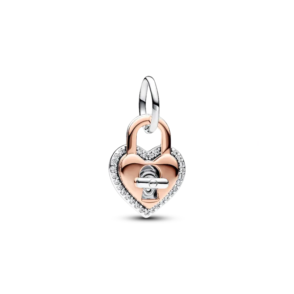 Two-tone Twistable Heart Padlock Double Dangle Charm