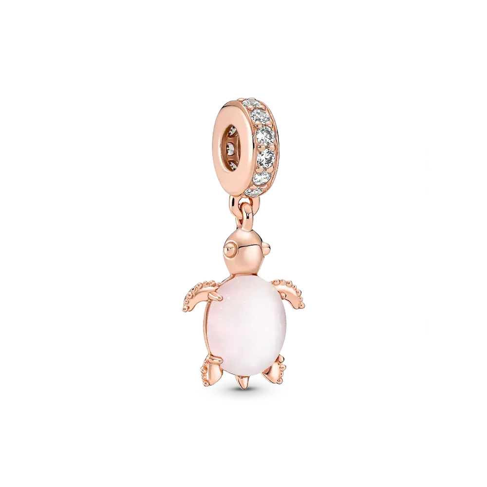 Murano Glass Pink Sea Turtle Dangle Charm