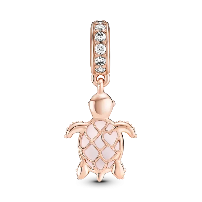 Murano Glass Pink Sea Turtle Dangle Charm - Image 4