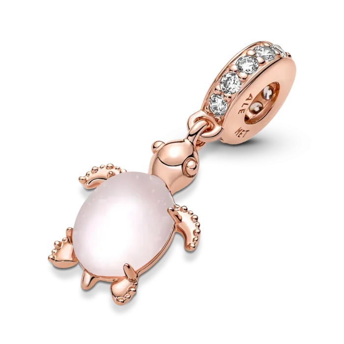 Murano Glass Pink Sea Turtle Dangle Charm - Image 7