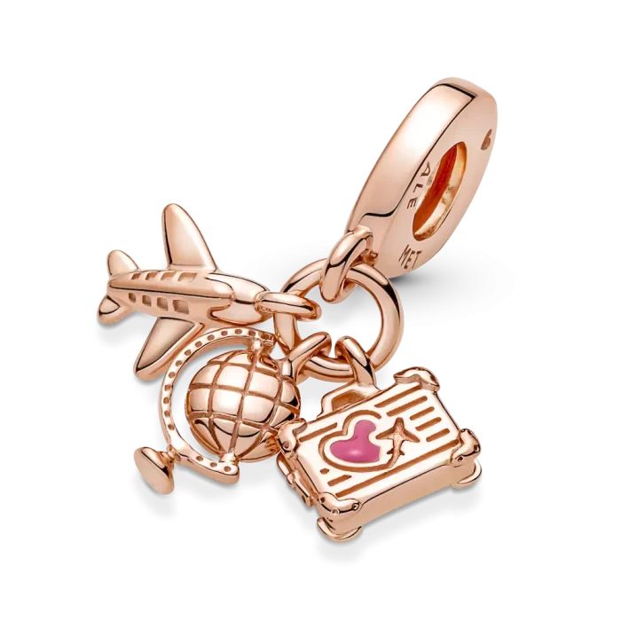 Airplane, Globe & Suitcase Triple Dangle Charm - Image 7
