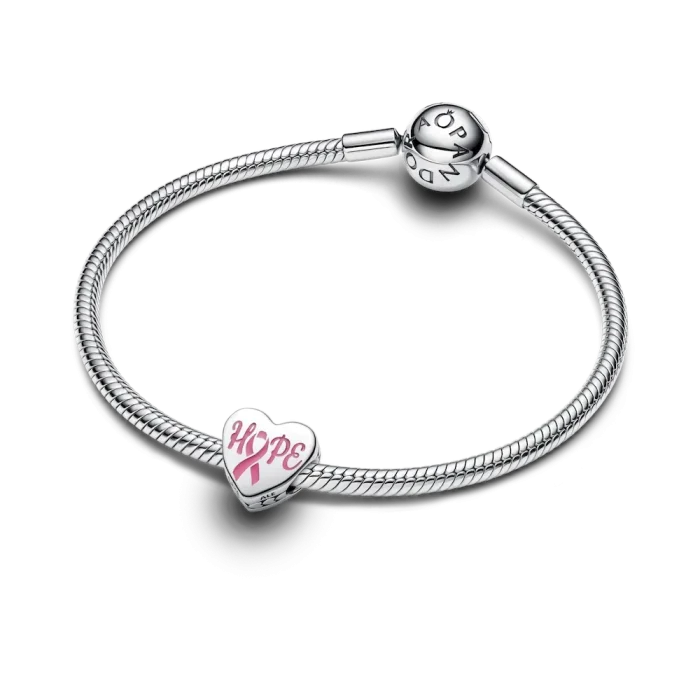 Hope heart sterling silver charm with pink enamel - Image 3