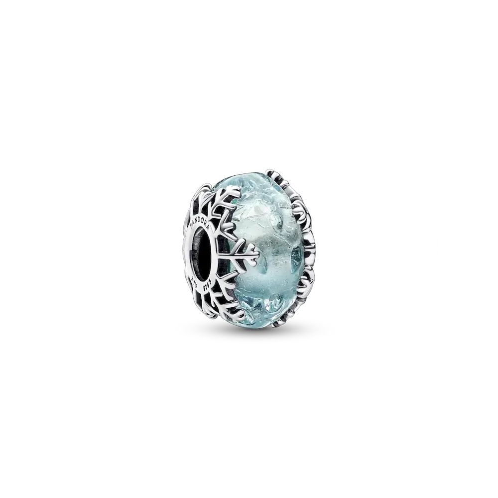 Winter Blue Snowflake Murano Charm