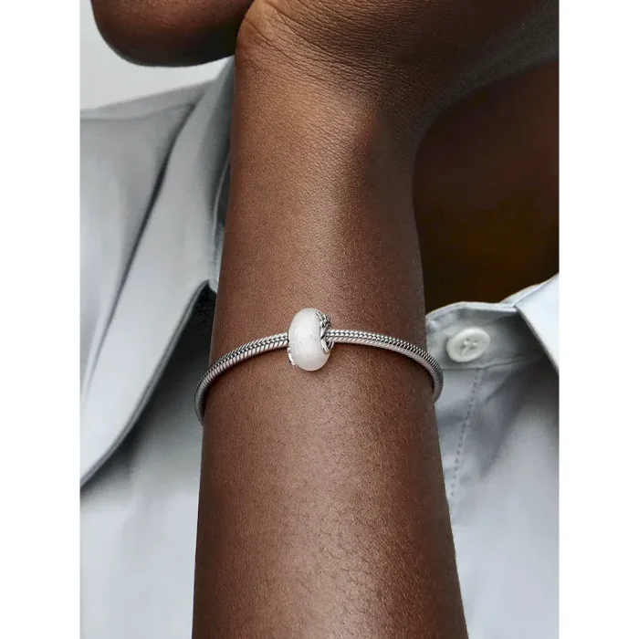 Glittery White Murano Glass Mom & Love Charm - Image 2