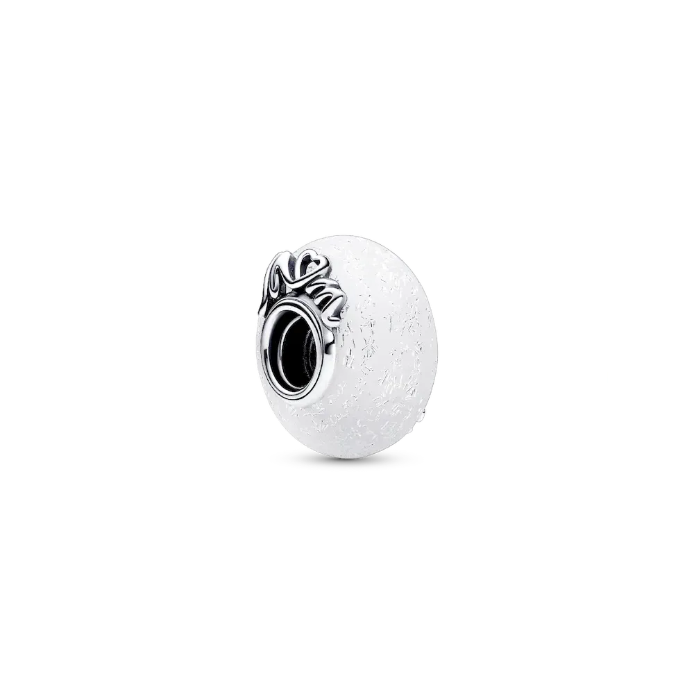 Glittery White Murano Glass Mom & Love Charm