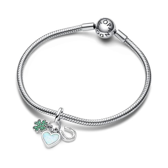 Four Leaf Clover, Heart and Horseshoe Triple Dangle Charm - Image 4