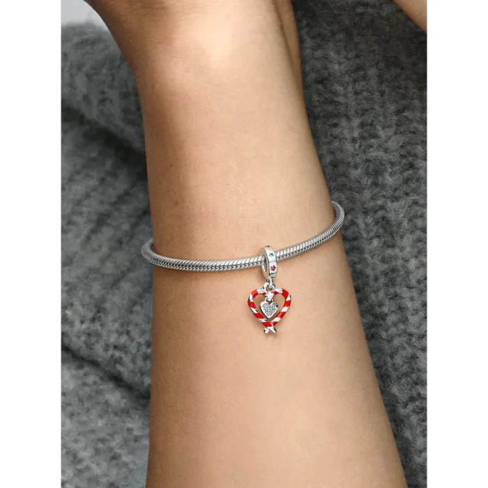 Double Candy Cane Heart Christmas Dangle Charm - Image 2