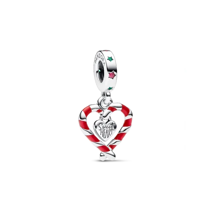 Double Candy Cane Heart Christmas Dangle Charm - Image 2