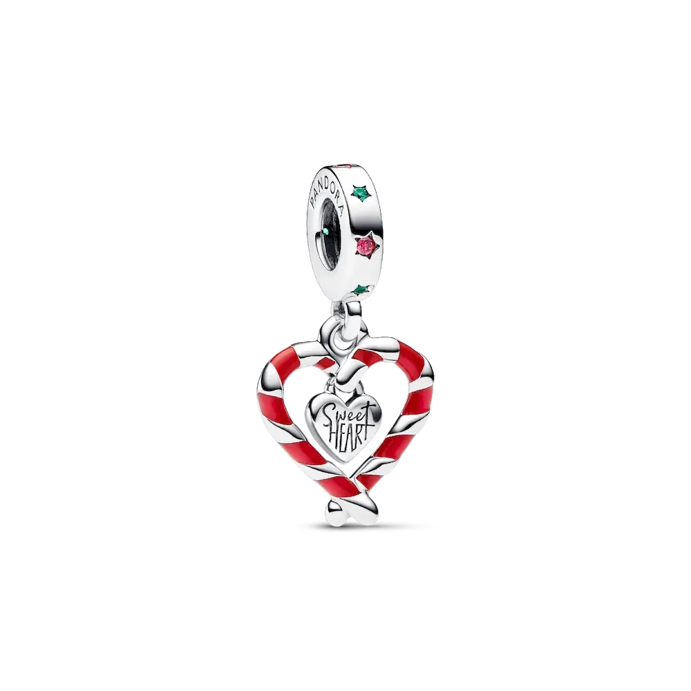 Double Candy Cane Heart Christmas Dangle Charm