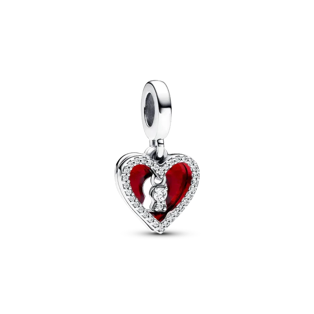 Red Heart & Keyhole Double Dangle Charm