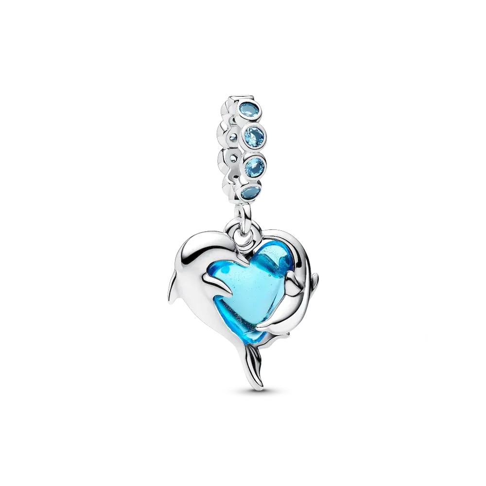Blue Murano Glass Dolphins Dangle Charm
