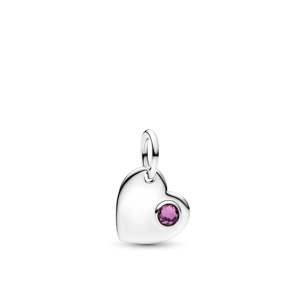 February Heart Purple Stone Heart Dangle Charm