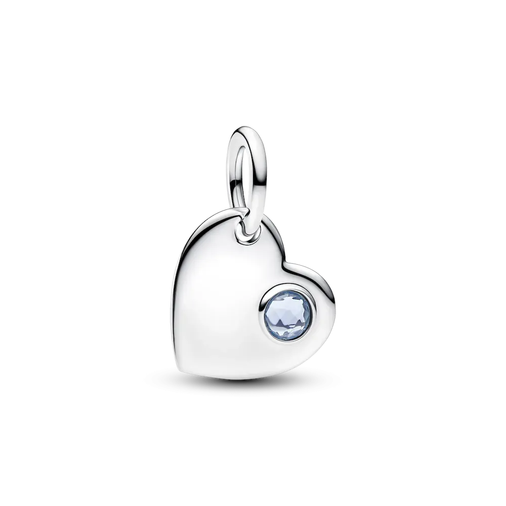 March Aqua Blue Stone Heart Dangle Charm