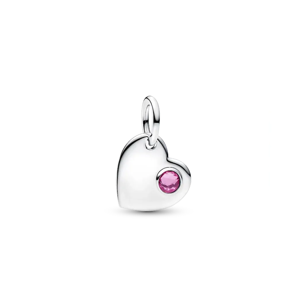 October Pink Stone Heart Dangle Charm