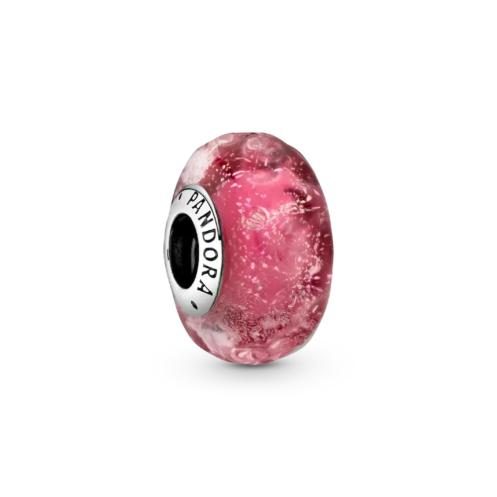 Wavy Fancy Pink Murano Glass Charm