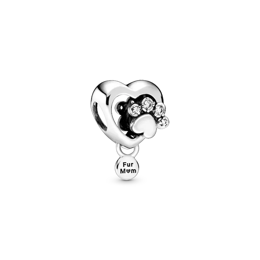 Sparkling Paw Print & Heart Charm