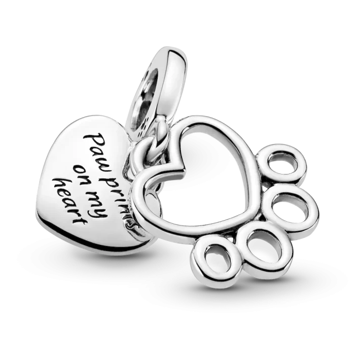 Hearts & Paw Print Dangle Charm - Image 2