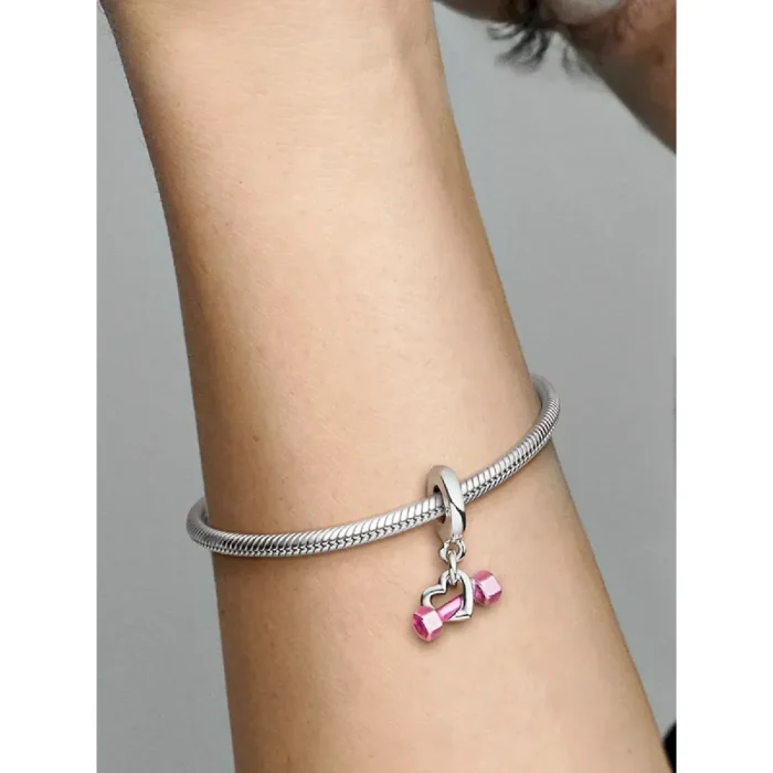 Dumbbell & Heart Dangle Charm - Image 2