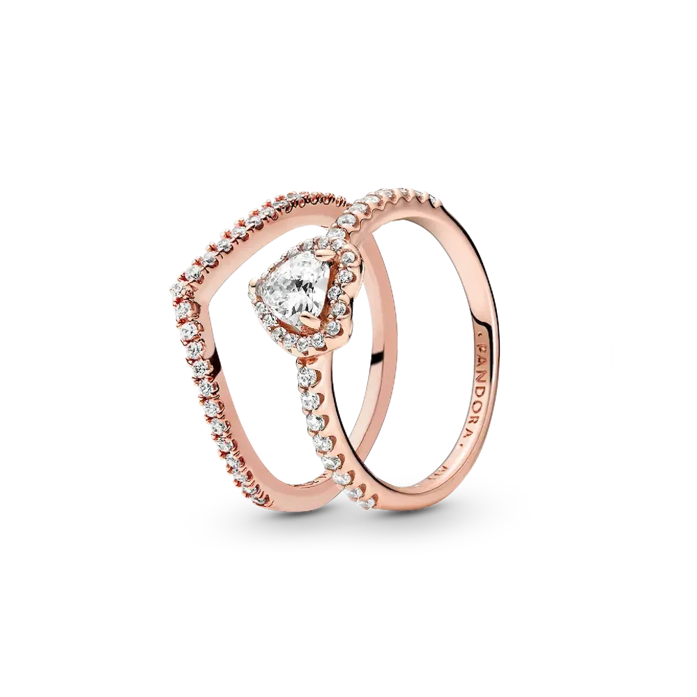 Playful Love Elevated Heart Wishbone Ring Set