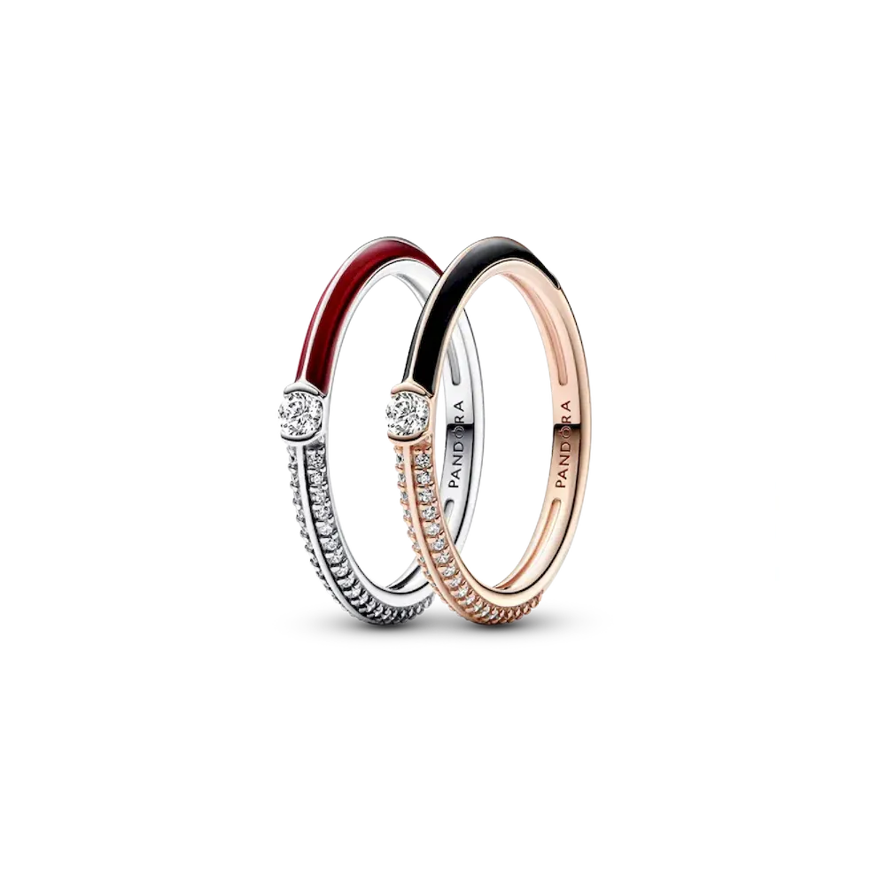 Pandora ME Pavé Red and Black Ring Set