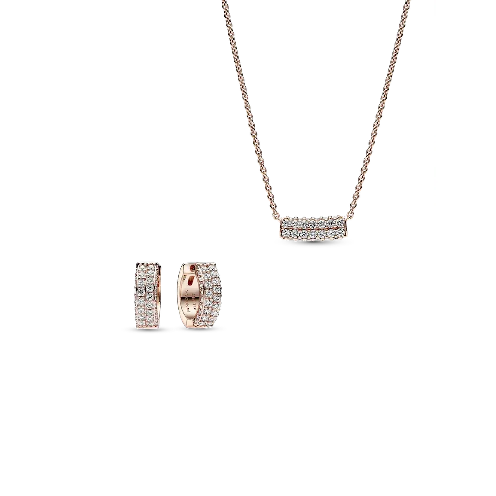 Pavé Rose Double-row Necklace and Earring Set