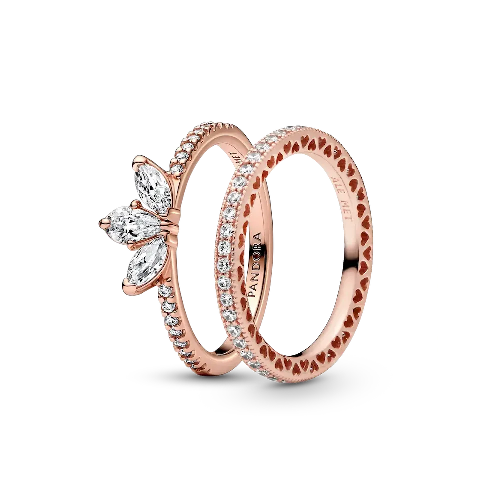 Rose Gold Tear-shaped Tiara Ring Set