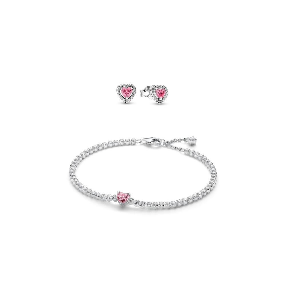Pink Sparkling Heart Bracelet and Earring Set