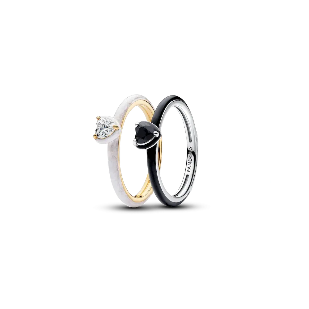 Black & White Chakra Heart Rings Set