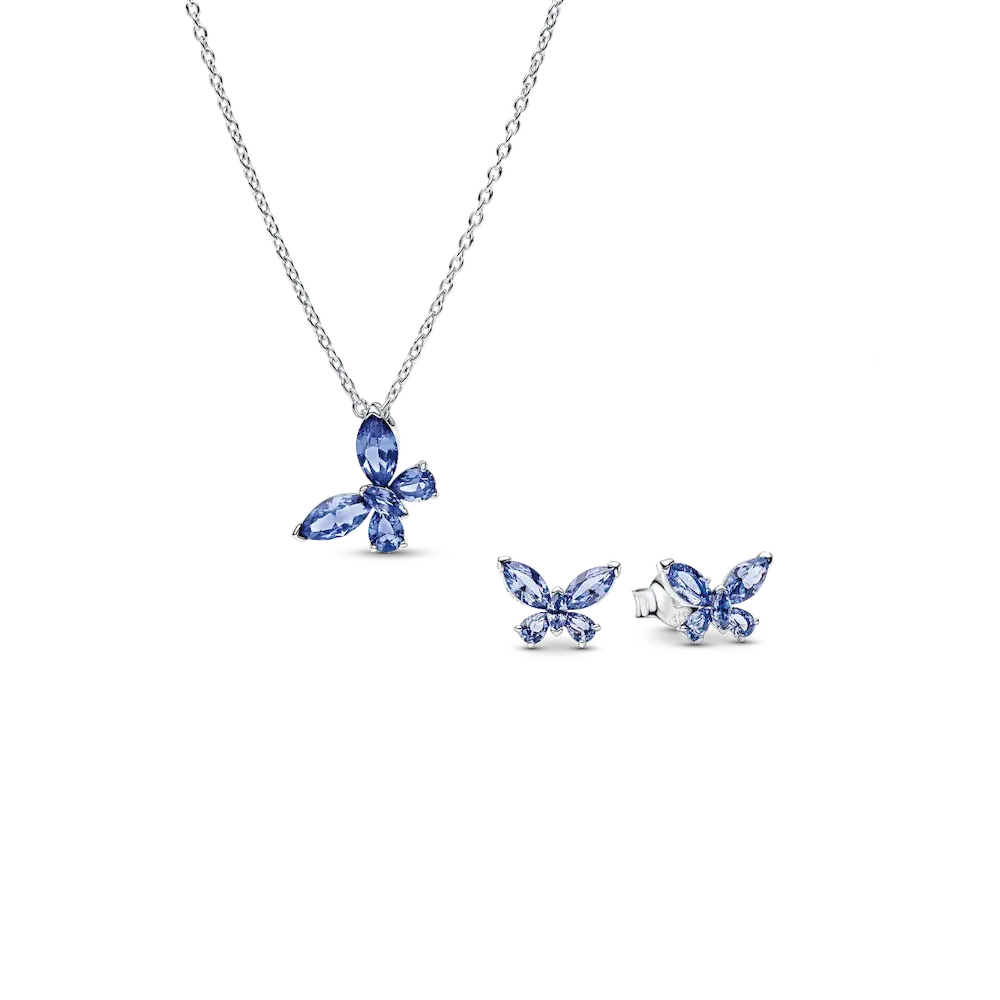 Winter Blue Butterfly Necklace and Earring Set