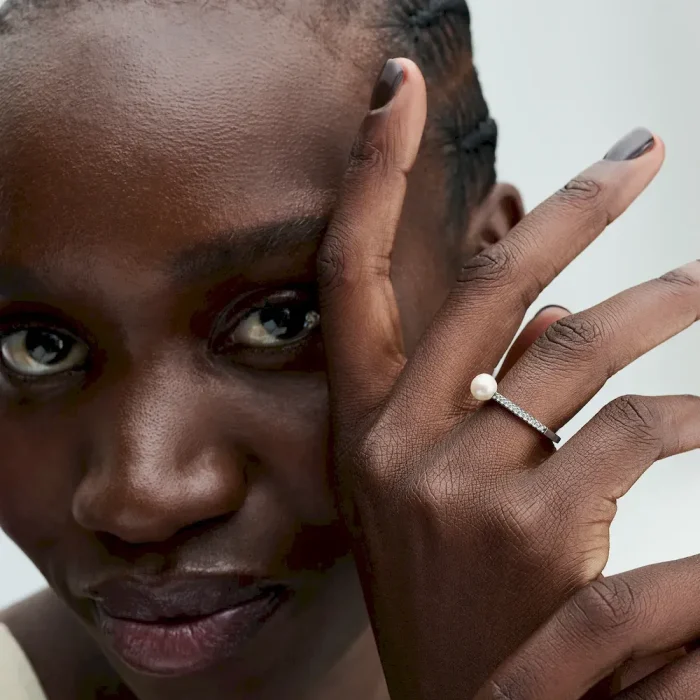 Treated Freshwater Cultured Pearl & Pavé Ring - Image 3