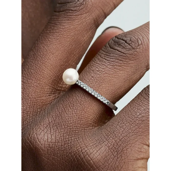 Treated Freshwater Cultured Pearl & Pavé Ring - Image 2