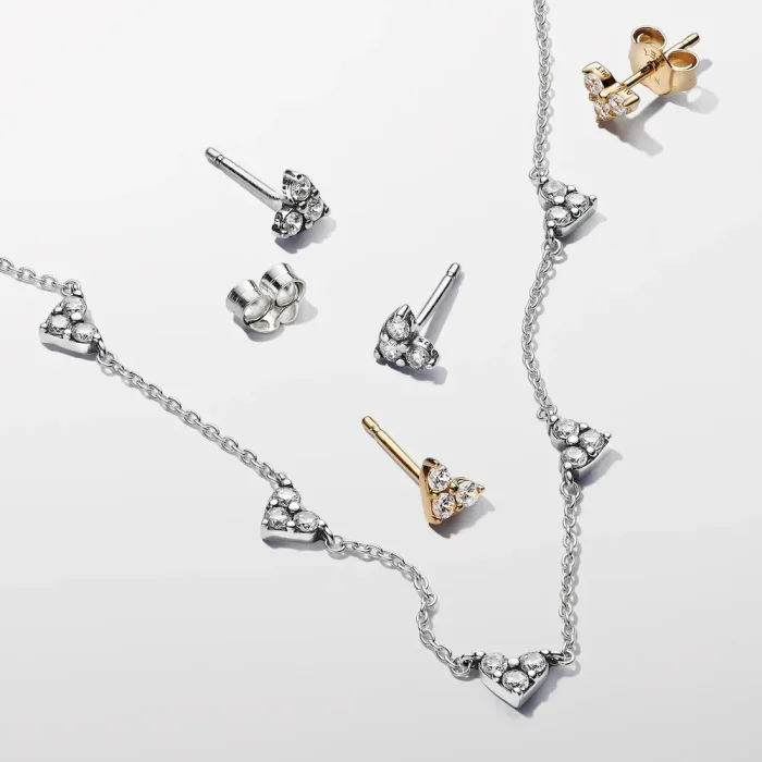 Triple Stone Heart Station Chain Necklace - Image 5