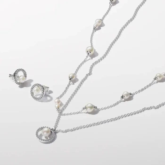 Treated Freshwater Cultured Pearl & Pavé Halo Stud Earrings - Image 5