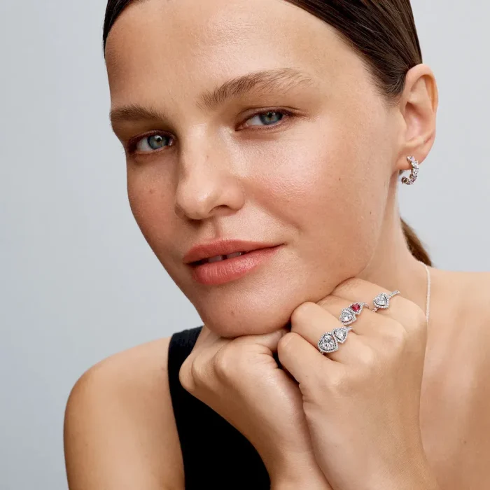 Sparkling Hearts Open Hoop Earrings - Image 3