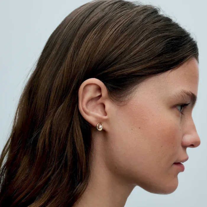 Organically Shaped Oval & Treated Freshwater Cultured Pearl Stud Earrings - Image 3