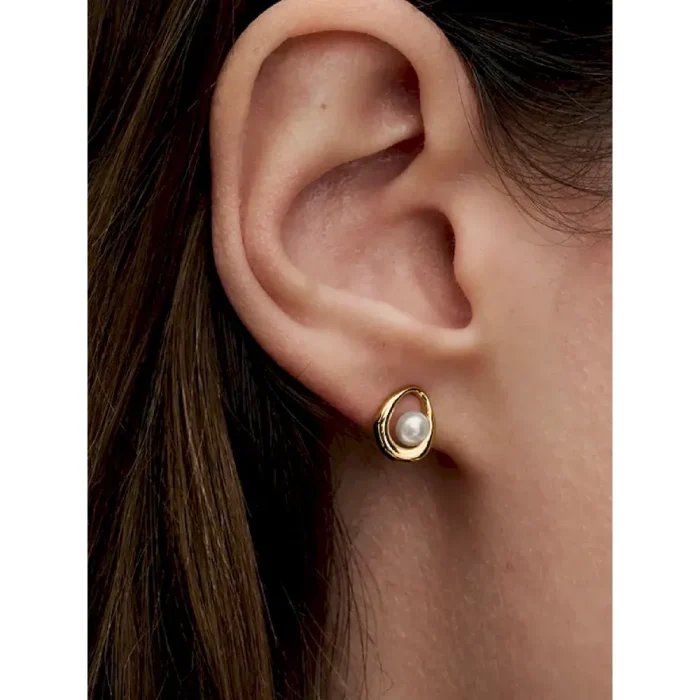 Organically Shaped Oval & Treated Freshwater Cultured Pearl Stud Earrings - Image 2