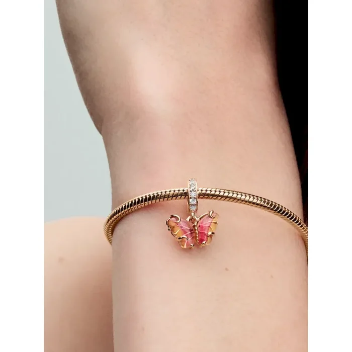 Pink & Yellow Murano Glass Butterfly Dangle Charm - Image 2