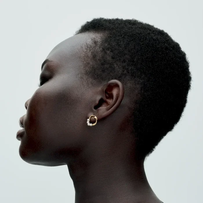 Organically Shaped Circle & Treated Freshwater Cultured Pearls Stud Earrings - Image 3