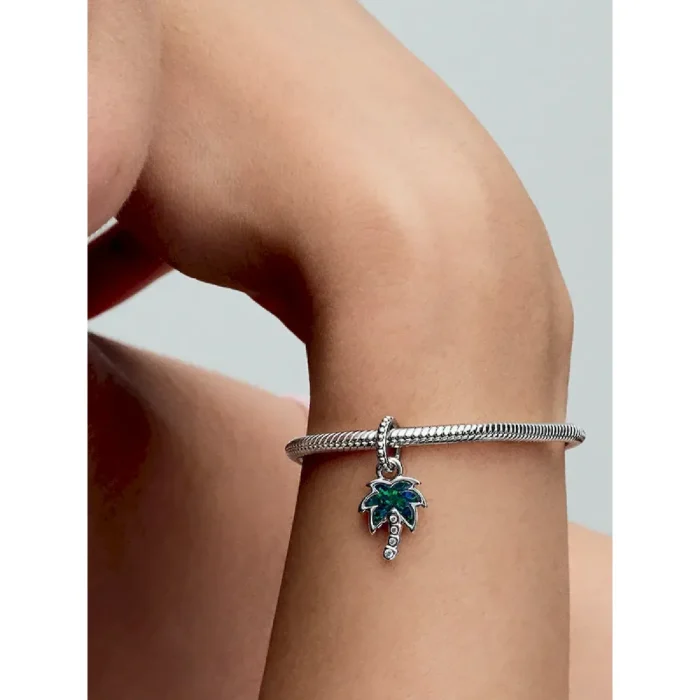 Opalescent Green Palm Tree Dangle Charm - Image 2