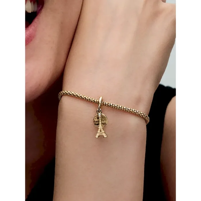 Paris Eiffel Tower Lab-Grown Diamond Engravable Double Dangle Charm - Image 2