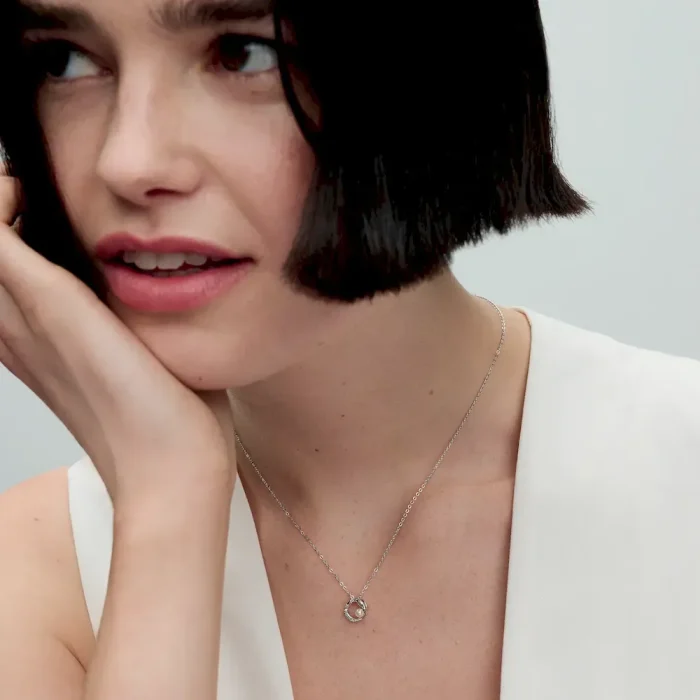 Organically Shaped Pavé Circle & Treated Freshwater Cultured Pearl Collier Necklace - Image 2