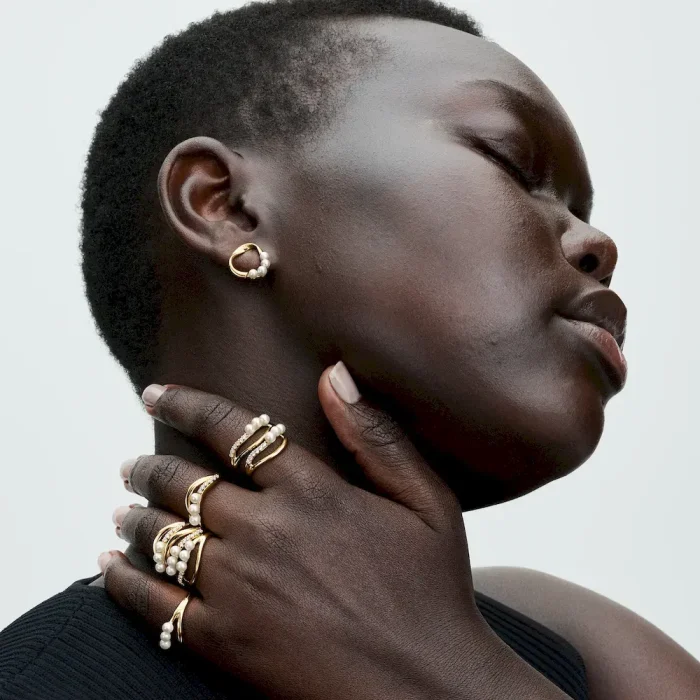 Treated Freshwater Cultured Pearl & Organically Shaped Double Band Ring - Image 4