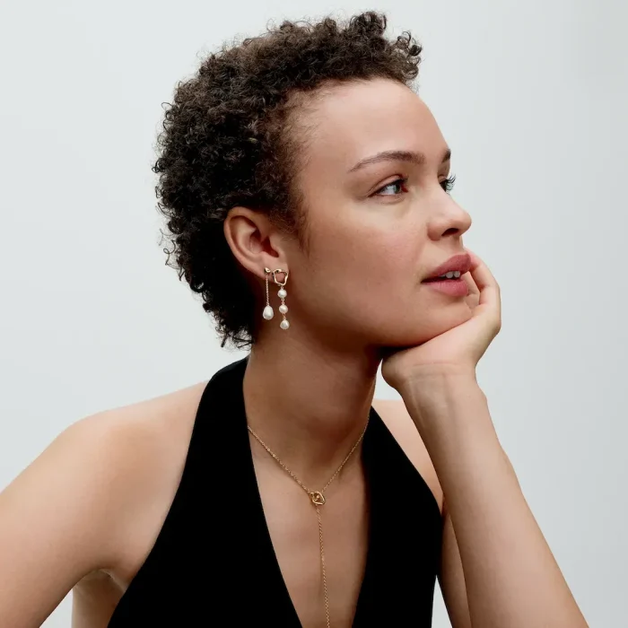 Organically Shaped Circle & Baroque Treated Freshwater Cultured Pearls Drop Earrings - Image 4