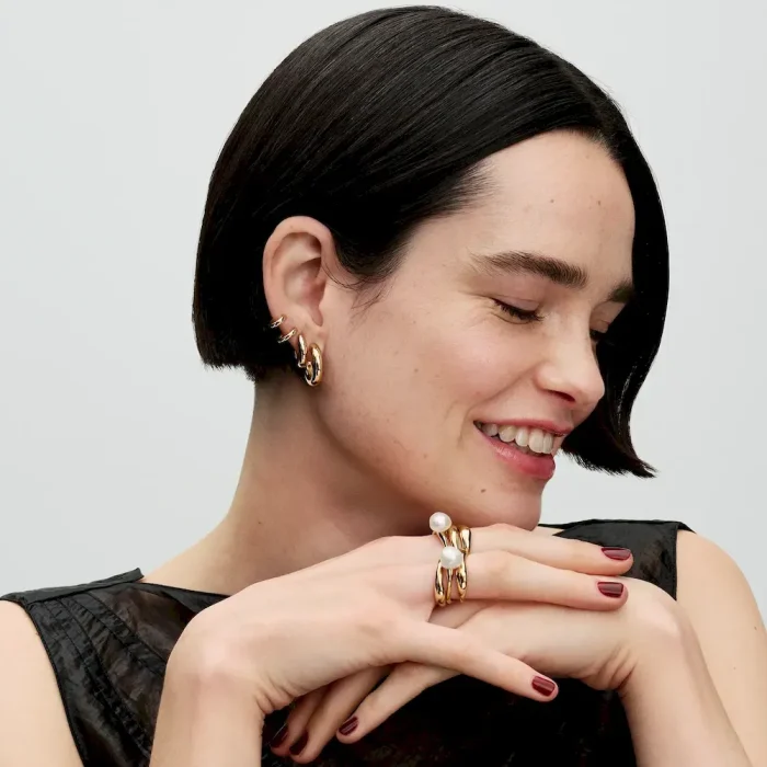 Double Huggie Hoop Earrings - Image 4