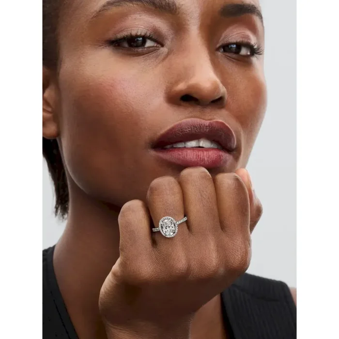 Oval Sparkling Halo Statement Ring - Image 4