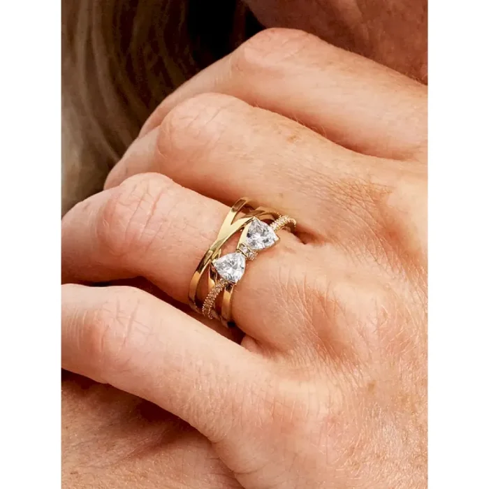 Sparkling Bow & Crossover Band Ring - Image 2