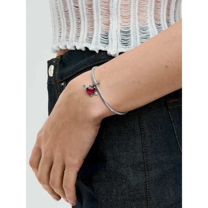 Red Heart & Arrow Murano Glass Dangle Charm - Image 3